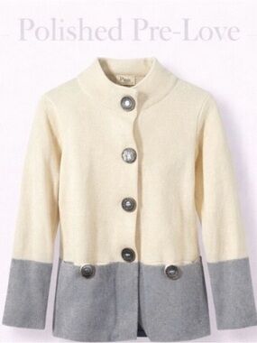 Pure Knits Colorblock Cardigan Sweater Women’s Small Cream Gray Button Front